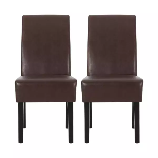 60162.00PUDBRN Pollards Contemporary Upholstered Dining Chairs (Set of 2), Dark Brown Faux Leather and Espresso