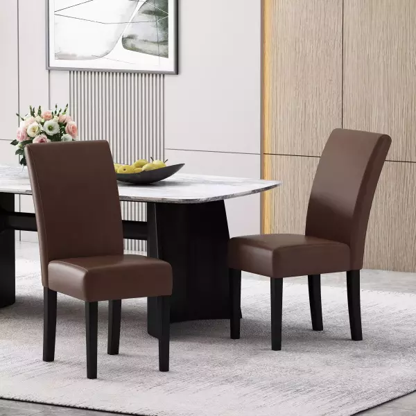 60162.00PUDBRN Pollards Contemporary Upholstered Dining Chairs (Set of 2), Dark Brown Faux Leather and Espresso