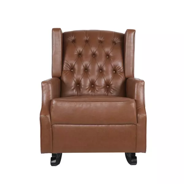 72152.00PUCOGN Carey Contemporary Faux Leather Tufted Wingback Rocking Chair, Cognac Brown and Dark Brown