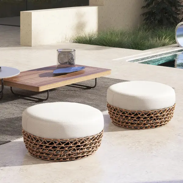 B2719p305701 Willow 25 Round Upholstered Woven Patio Ottoman In 2