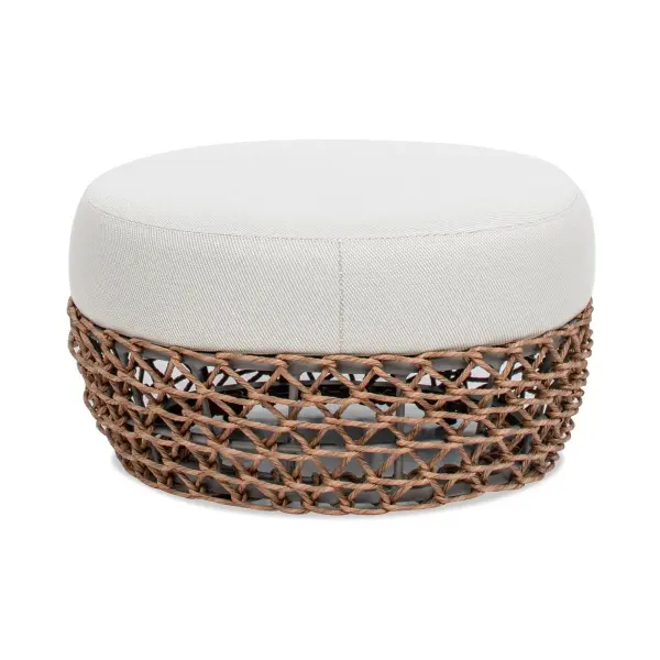 B2719P305701 Willow 25" Round Upholstered Woven Patio Ottoman in Beige