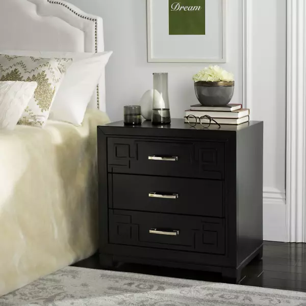 FOX6278B Raina Three Drawer Greek Key Night Stand