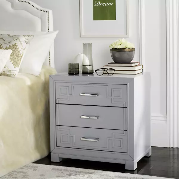 FOX6278C Raina Three Drawer Greek Key Night Stand