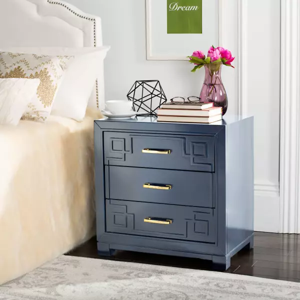 FOX6278D Raina Three Drawer Greek Key Night Stand