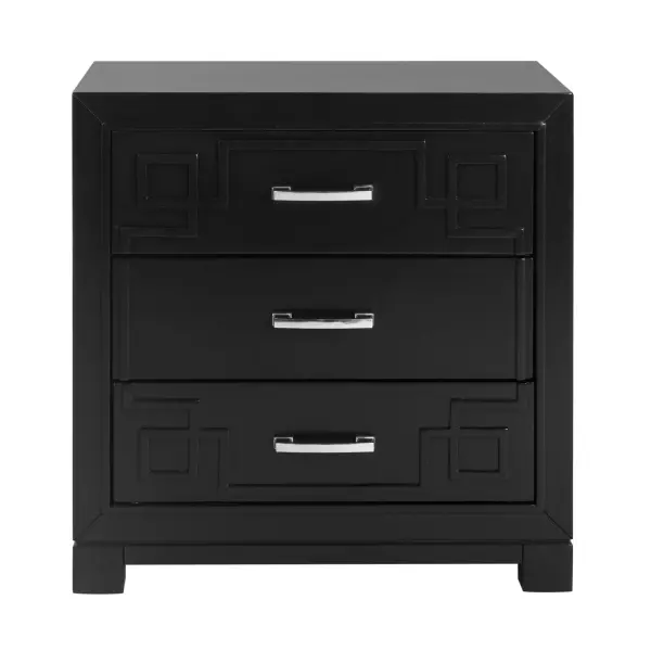 FOX6278B Raina Three Drawer Greek Key Night Stand