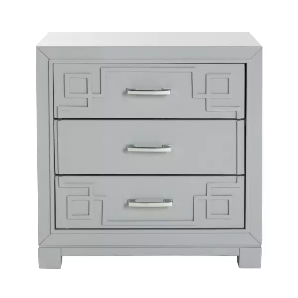 FOX6278C Raina Three Drawer Greek Key Night Stand