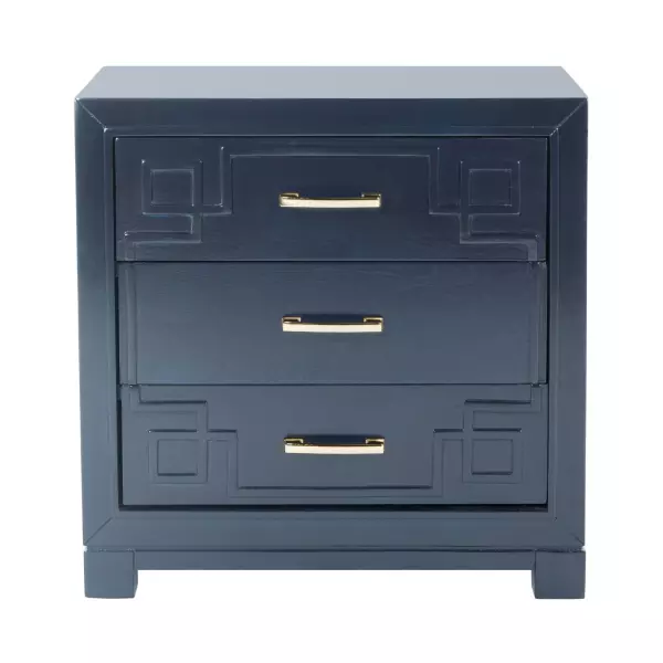 FOX6278D Raina Three Drawer Greek Key Night Stand