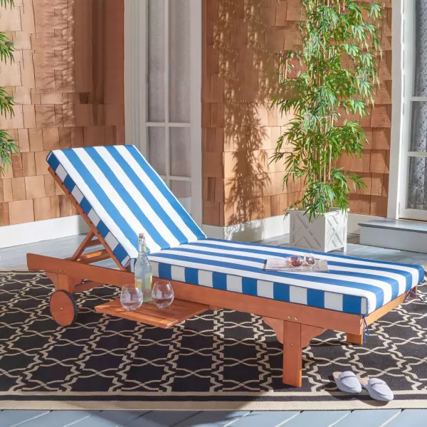 PAT7022J Newport Chaise Lounge Chair with Blue & White Cushion and Side Table