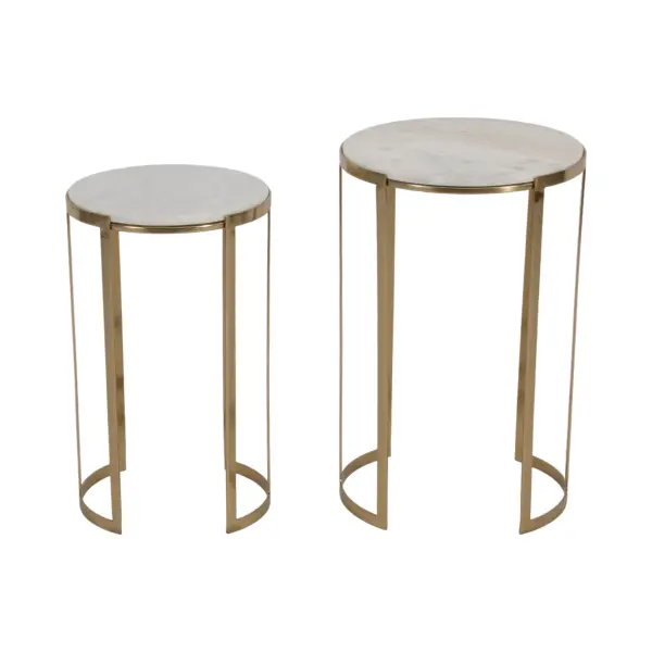 20556 20/22" Morwar Marble Top Accent Tables in White (Set of 2) by Sagebrook Home