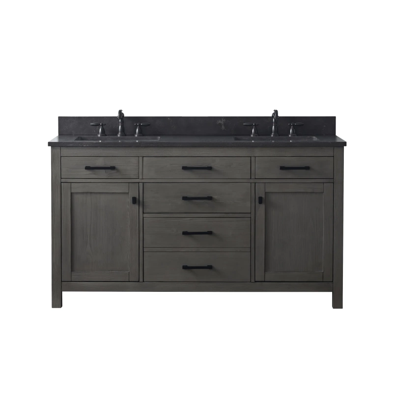 JASPER 60" Textured Gray Double Sink Vanity with Blue Limestone Top in ...