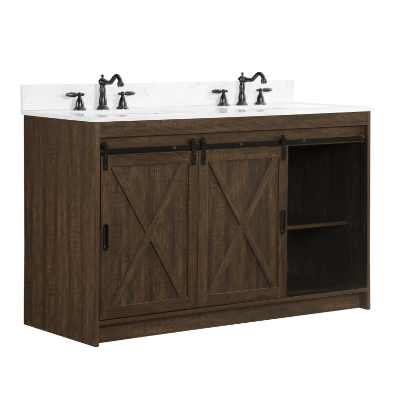 Rafter 54rb D Rafter 54 Double Bathroom Vanity With Engineered Stone Top In Rustic Brown 10