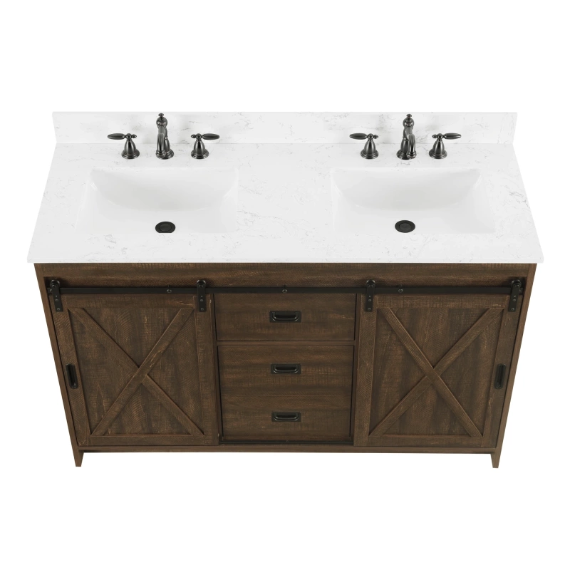 Rafter 54rb D Rafter 54 Double Bathroom Vanity With Engineered Stone Top In Rustic Brown 11