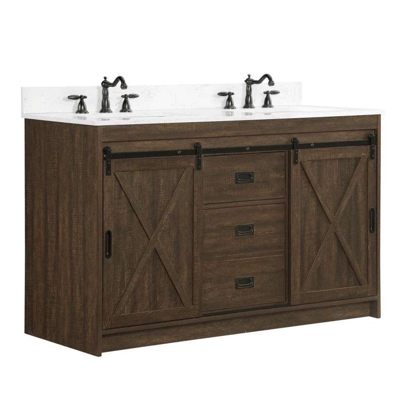 Rafter 54rb D Rafter 54 Double Bathroom Vanity With Engineered Stone Top In Rustic Brown 14