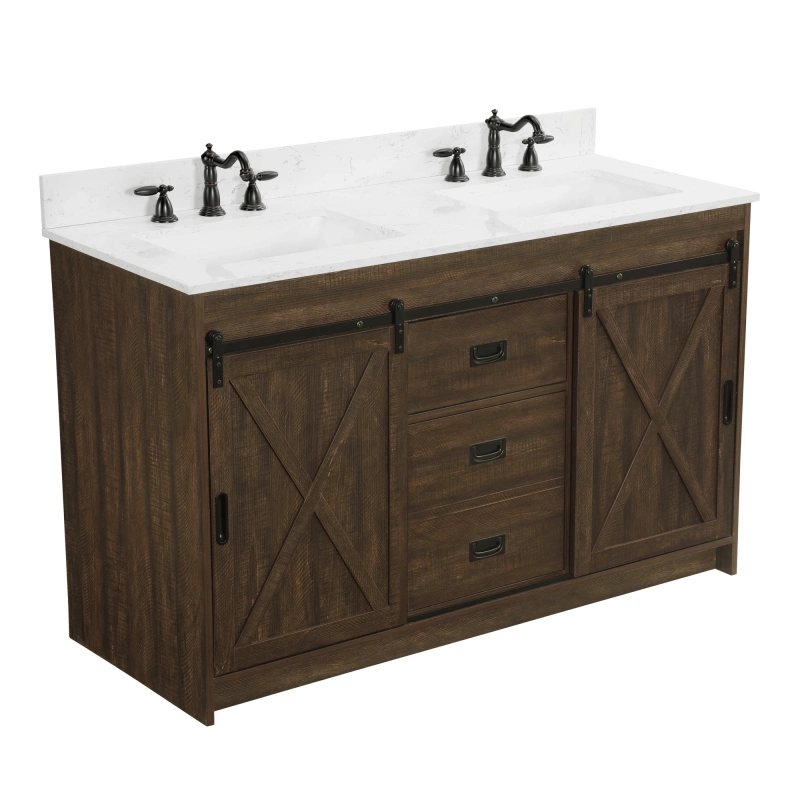 Rafter 54rb D Rafter 54 Double Bathroom Vanity With Engineered Stone Top In Rustic Brown 15