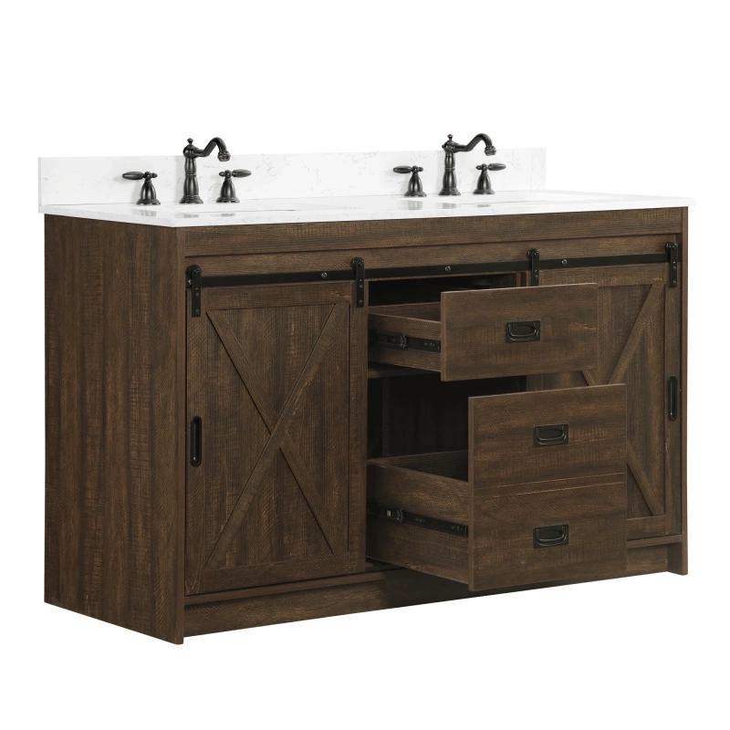 Rafter 54rb D Rafter 54 Double Bathroom Vanity With Engineered Stone Top In Rustic Brown 16