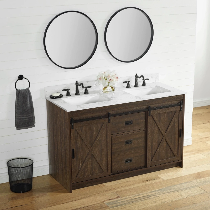 Rafter 54rb D Rafter 54 Double Bathroom Vanity With Engineered Stone Top In Rustic Brown 3