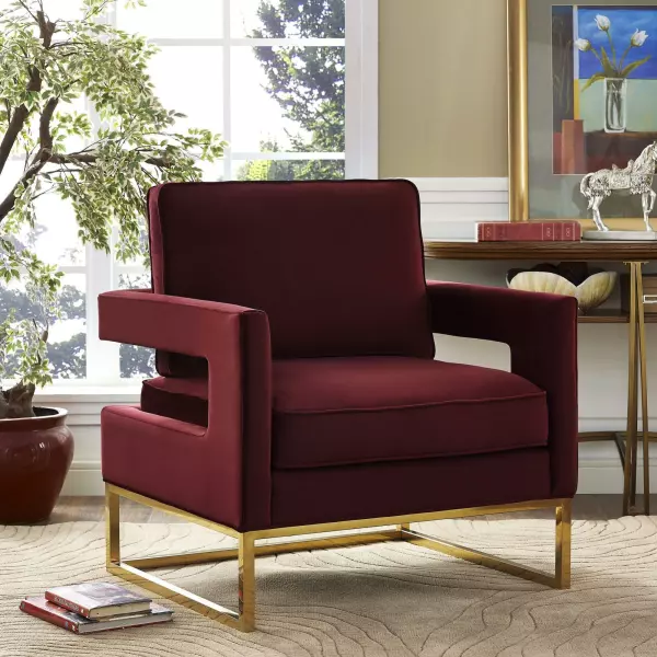 TOV-A110 Avery Maroon Velvet Chair With Polished Gold Base