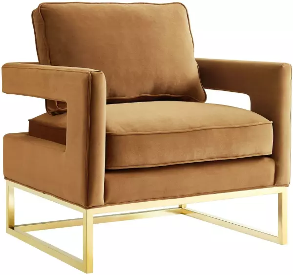 TOV-A128 Avery Cognac Velvet Chair With Polished Gold Base