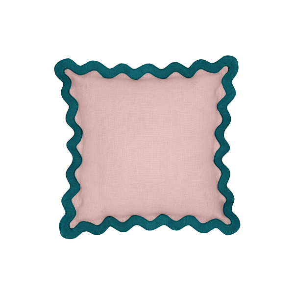 TOV-C18605-COVER Scalloped Edge Blue And Pink Linen Throw Pillow