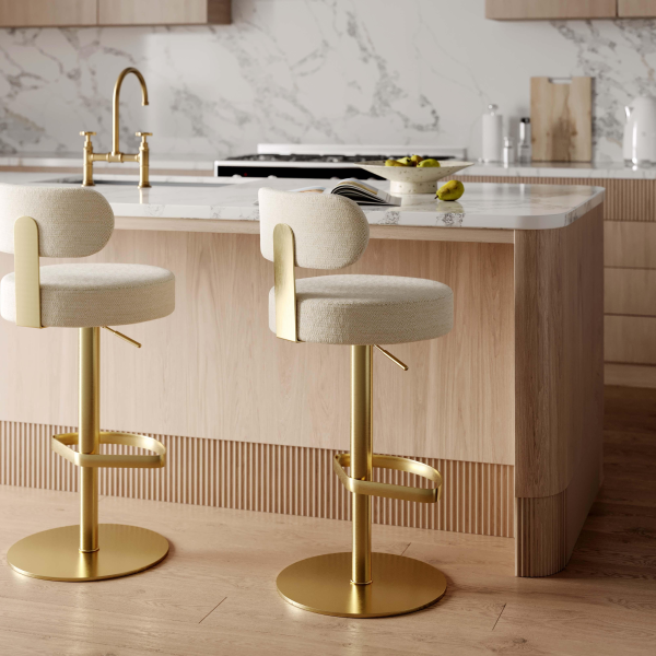 TOV-D69225 Primrose Cream Textured Performance Fabric Adjustable Stool