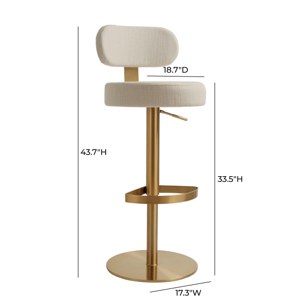 Tov D69225 Primrose Cream Textured Performance Fabric Adjustable Stool 9