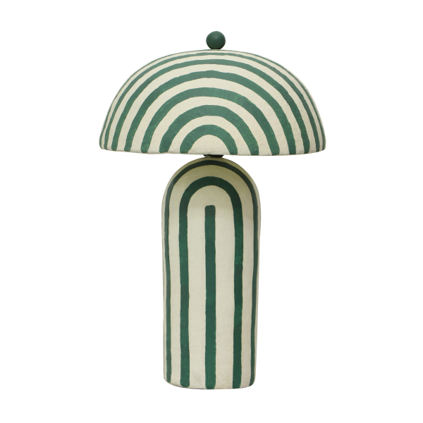 TOV-G18685 Maiori Dark Green Striped Papier Mache Table Lamp