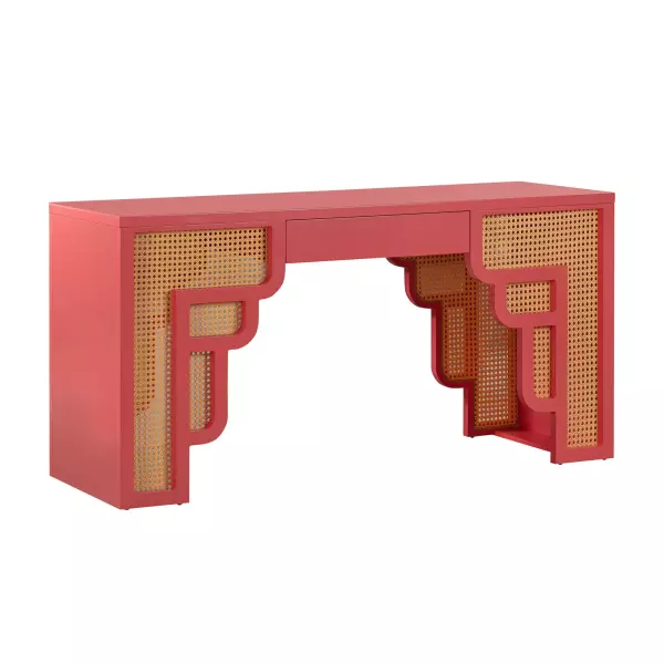 TOV-H44179 Suzie Coral Pink & Rattan Executive Desk