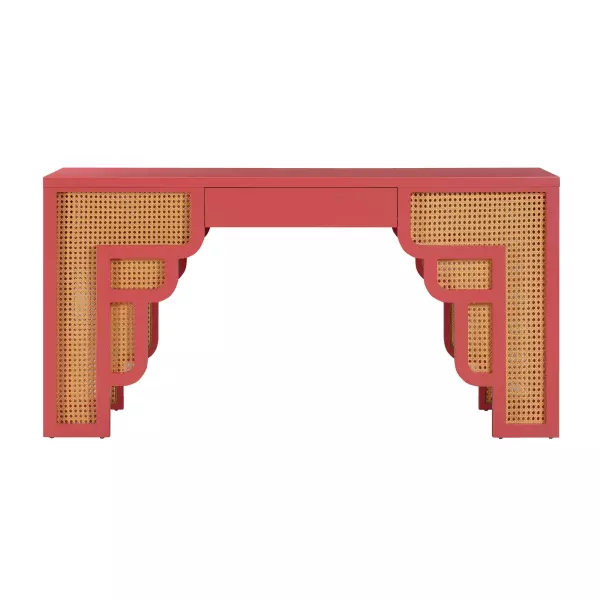 Tov H44179 Suzie Coral Pink Rattan Executive Desk 2