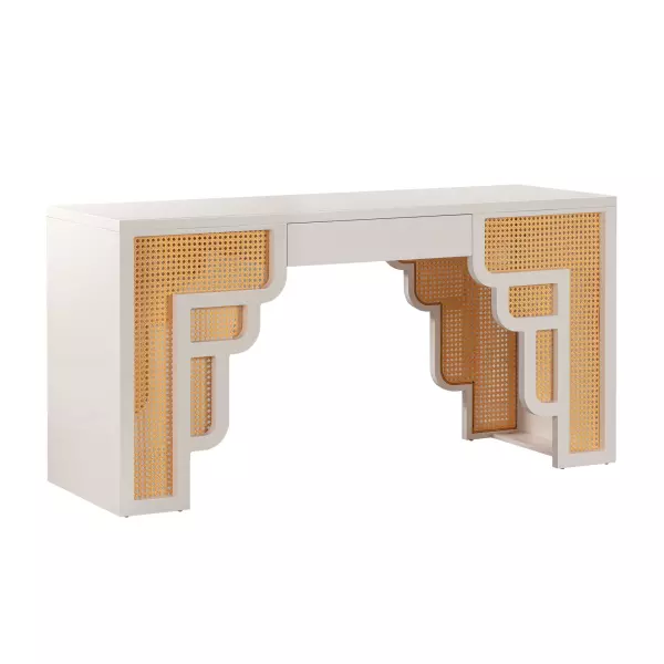 TOV-H44180 Suzie Cream & Rattan Executive Desk