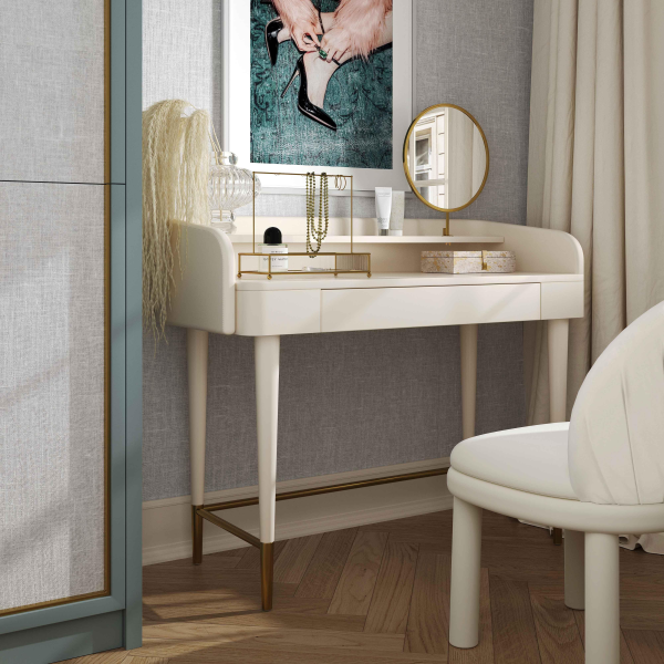 TOV-H54270 Penelope Cream Vegan Leather Wrapped Vanity Desk