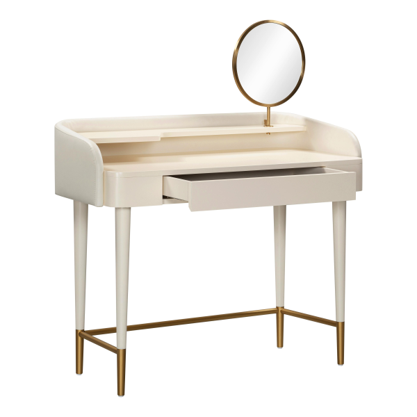 Tov H54270 Penelope Cream Vegan Leather Wrapped Vanity Desk 7