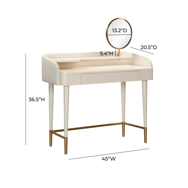 Tov H54270 Penelope Cream Vegan Leather Wrapped Vanity Desk 9