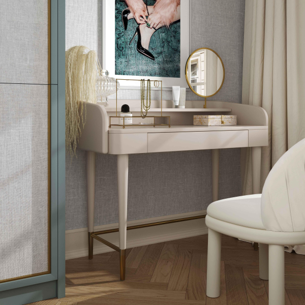 TOV-H54271 Penelope Taupe Vegan Leather Wrapped Vanity Desk
