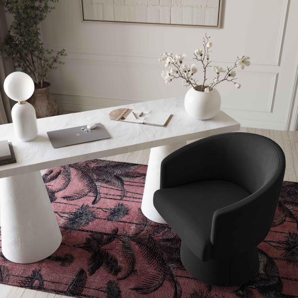 TOV-H69158 Kristen Black Upcycled Chenille Rolling Desk Chair