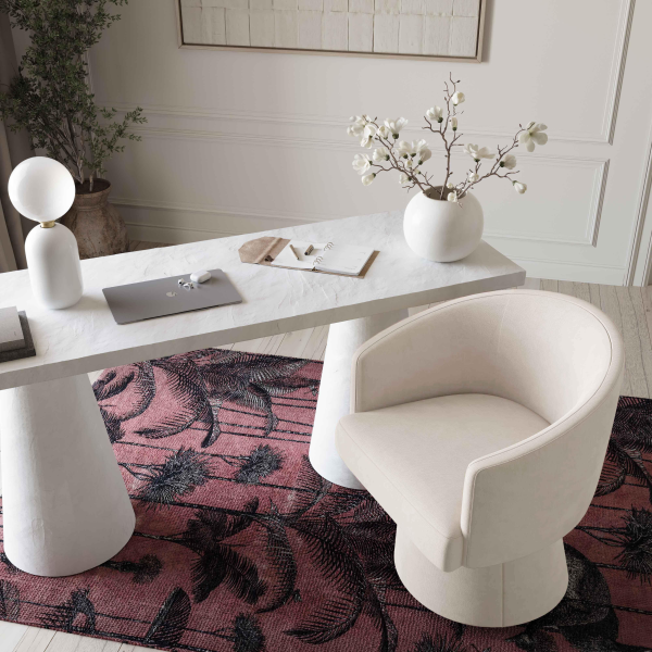 TOV-H69159 Kristen Cream Upcycled Chenille Rolling Desk Chair