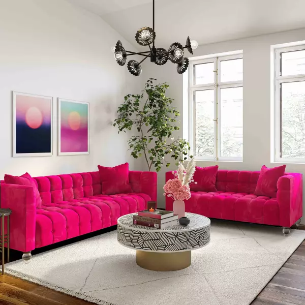 TOV-L68317 Bea Hot Pink Velvet Loveseat