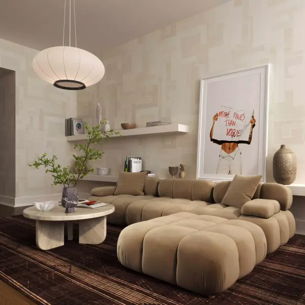 TOV-L69017-SEC TOV Calliope Cafe Au Lait Performance Velvet 4-piece Modular Sectional Cafe Au Lait