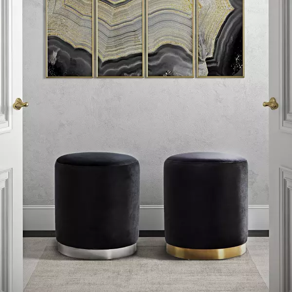 TOV-OC6120 Opal Black Velvet Ottoman -Gold Base