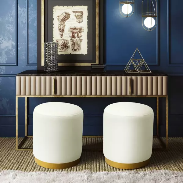 TOV-OC6156 Opal Cream Velvet Ottoman with Gold Base