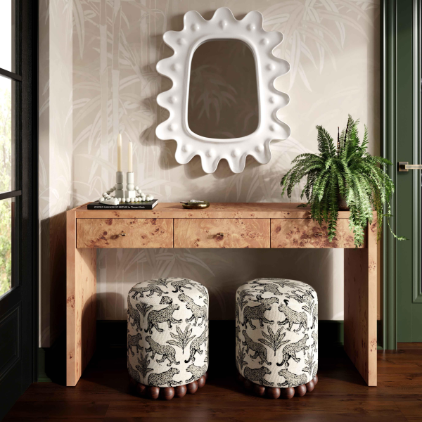 TOV-OC69196 Dex Cream Leopard Jacquard Ottoman
