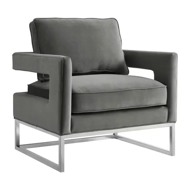 TOV-S6293 Avery Grey Velvet Chair - Silver Frame