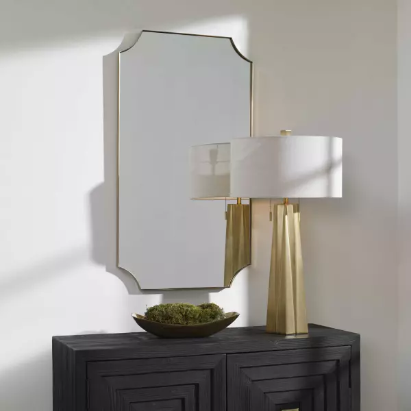 09727 Uttermost Lennox Brass Scalloped Corner Mirror