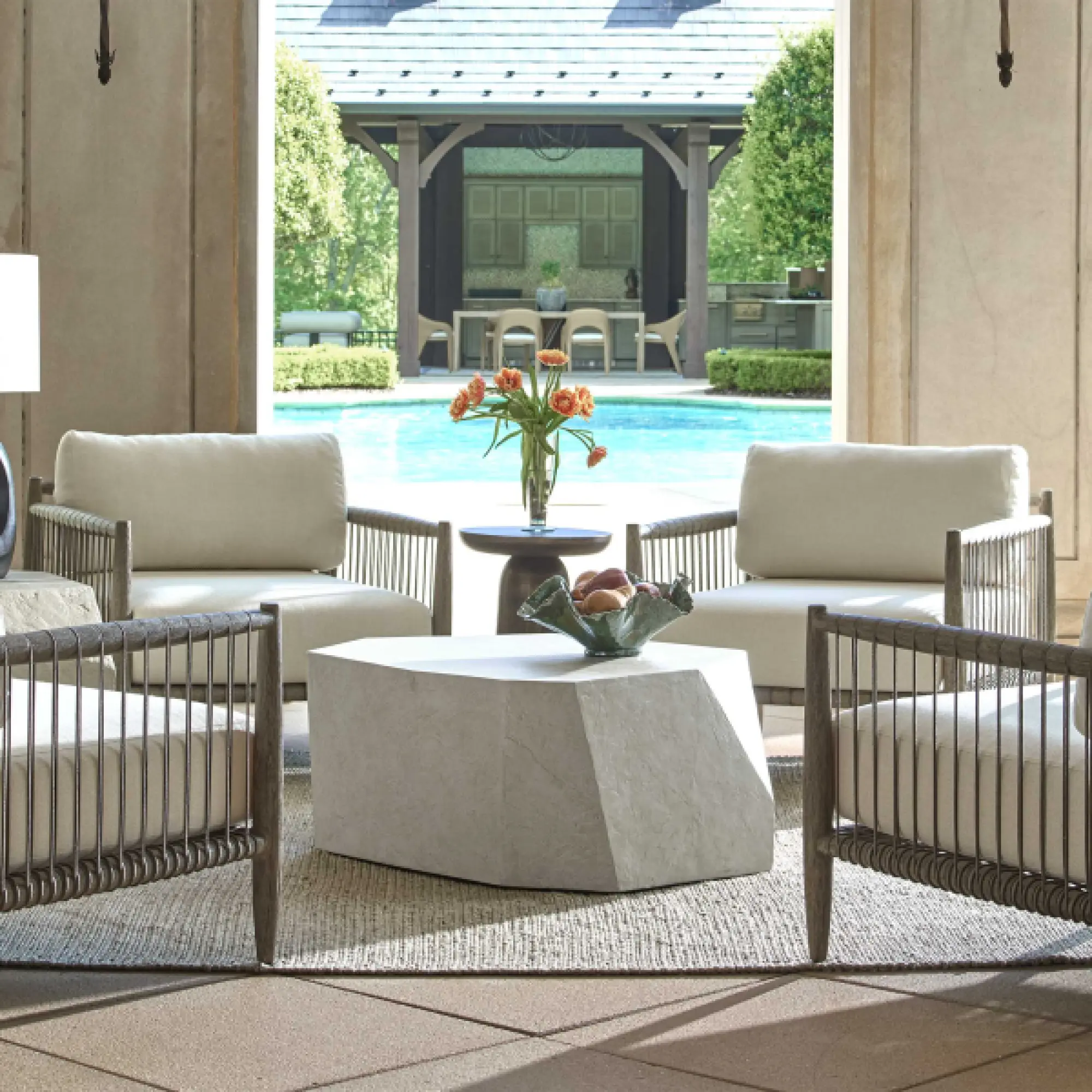 50143 Uttermost Parra Limestone Outdoor Coffee Table