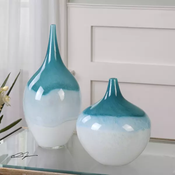 20084 Uttermost Carla Teal White Vases S/2