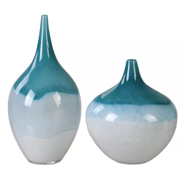 20084 Uttermost Carla Teal White Vases S/2