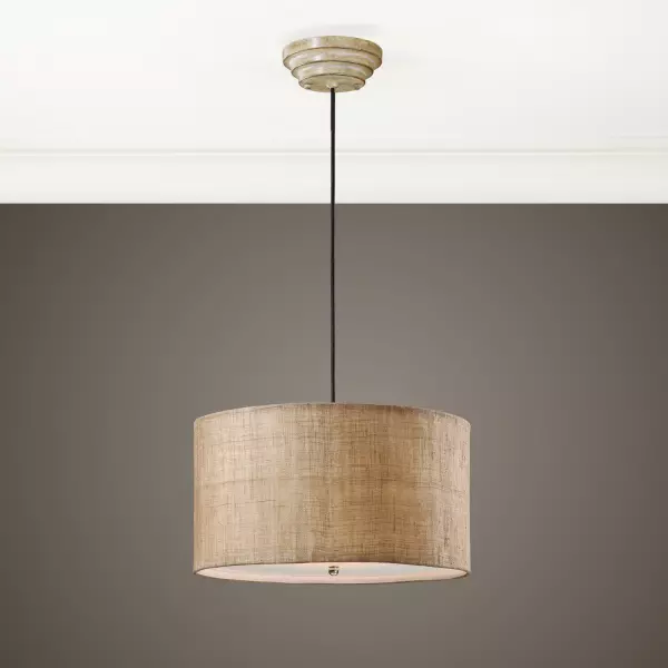 21933 Uttermost Dafina 3 Light Burlap Drum Pendant