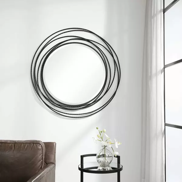 Uttermost 09704 Whirlwind Black Round Mirror 1