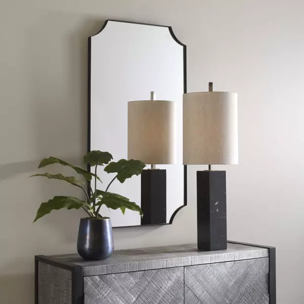 09709 Uttermost Lennox Black Scalloped Corner Mirror