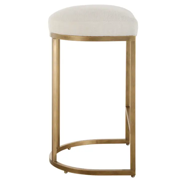 W23038 Modern Iron Counter Stool In Antique Brushed Brass And Textured Cream Performance Fabric 26 High By Id Inspo 5