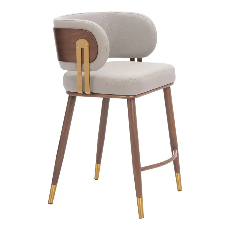110947 Zuo Brew Counter Stool Beige & Walnut